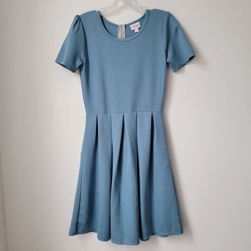 LULAROE Solid Slant Pocket Pleated Dress Light Blue Size Small - Picture 2 of 11